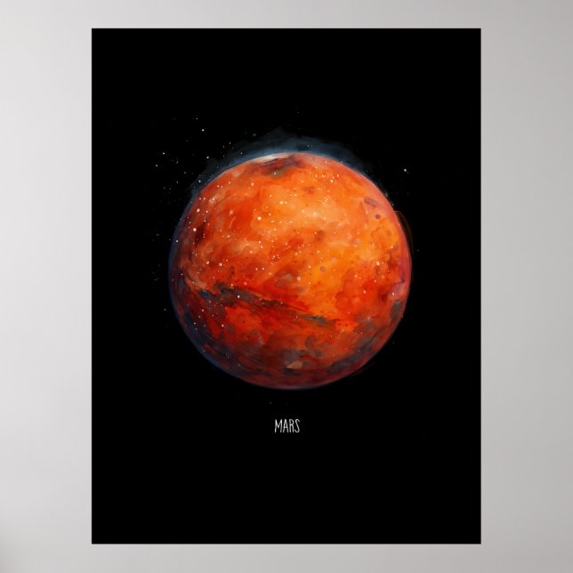 Den röda planeten: Mars Watercolor Poster (Framsidan)