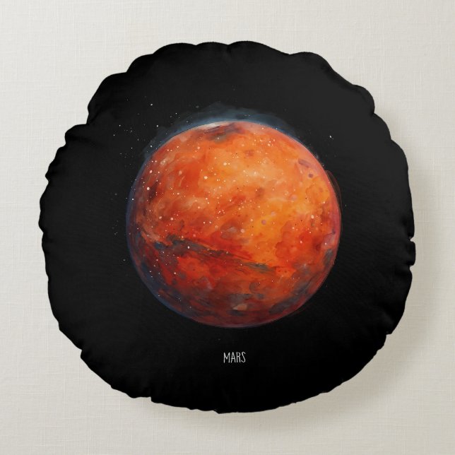 Den röda planeten: Mars Watercolor Rund Kudde (Framsidan)