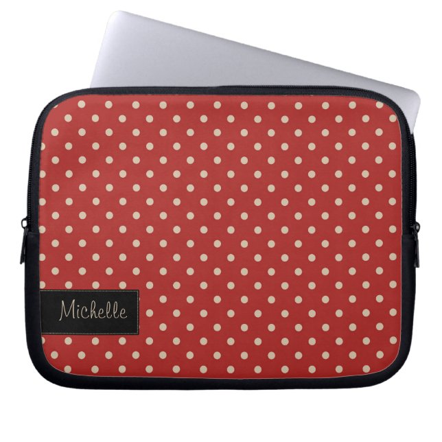 Den röda polkaen pricker laptop sleeve med ditt (Framsidan)