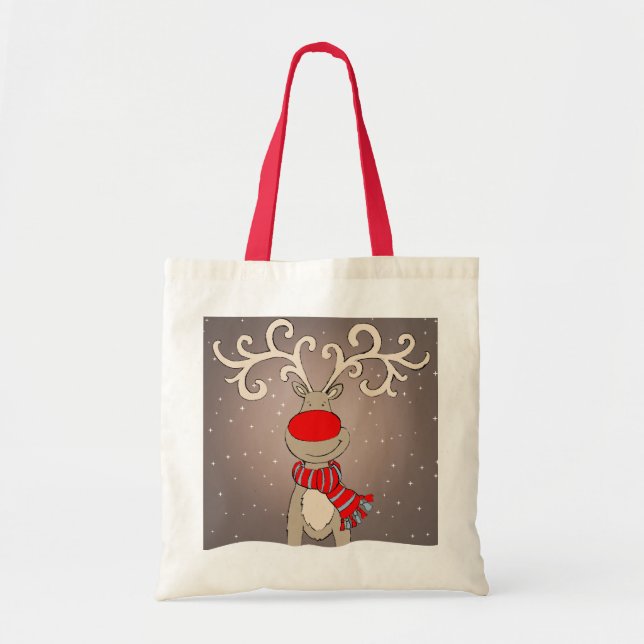 Den röda renen, grå färg & den naturliga julen tygkasse (Framsidan)