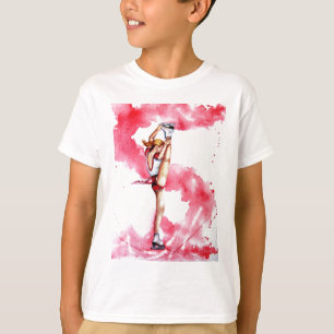 Den röda skridskoåkningen görar strimmig tee shirt