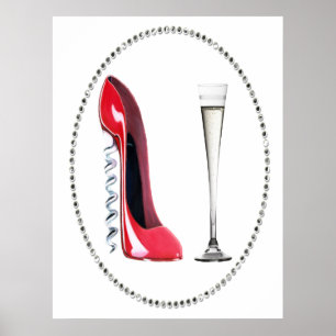 Den röda stiletten skor och champagneflöjten poster