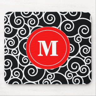 Den röda svarten virvlar runt Monogrammusblocket Musmatta