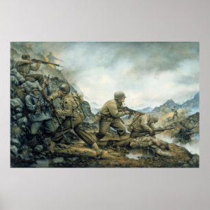 Den röda tjuren i vintern fodrar vid det Donna Poster