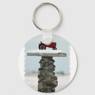 Den röda traktoren knäppas Keychain Nyckelring
