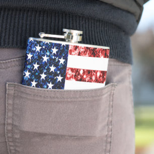 Den röda USA flaggan och blått sparkles glitter Fickplunta