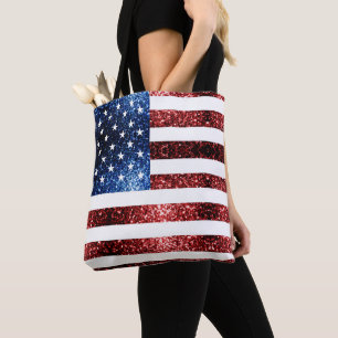 Den röda USA flaggan och blått sparkles glitter Tygkasse