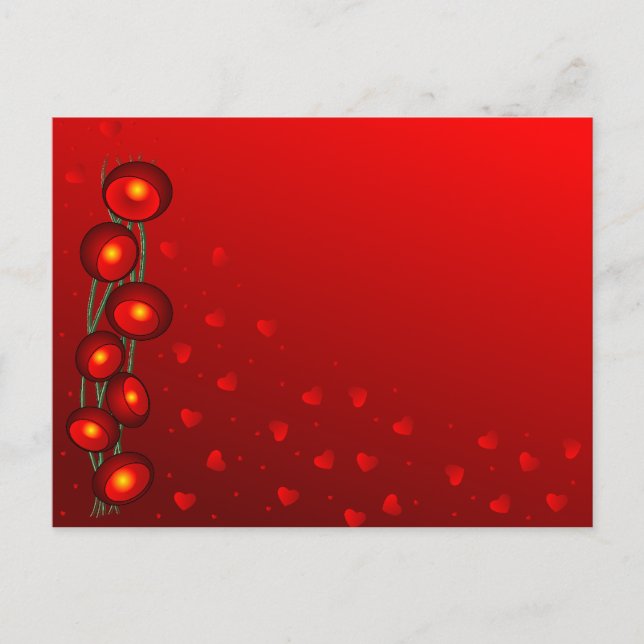 Den röda valentinen blommar med hjärtor helg vykort (Framsida)