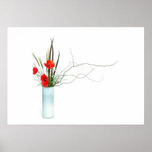 den röda vallmon blommar arrangemang ikebana poster