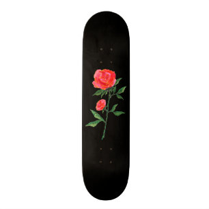 Den röda vattenfärgen steg på svart mini skateboard bräda 18,5 cm