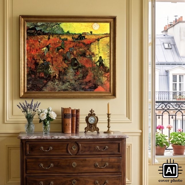Den röda vingården av Vincent van Gogh Poster (The Red Vineyard by Vincent van Gogh is a vintage fine art post impressionism landscape painting.)