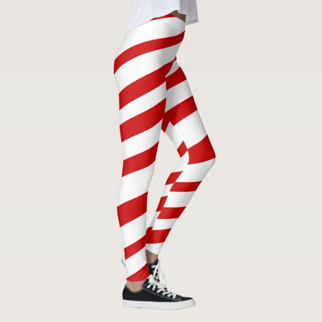 Den röda vitcandy cane görar randig julhelgdagar leggings (Höger)
