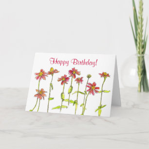 Den röda Zinniavattenfärgen blommar grattis på Kort