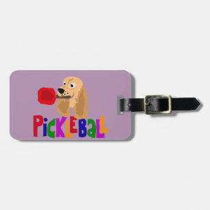 Den roliga cockerspanielspanielen med Pickleball Bagagebricka