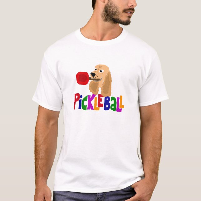 Den roliga cockerspanielspanielen med Pickleball T-shirt (Framsida)