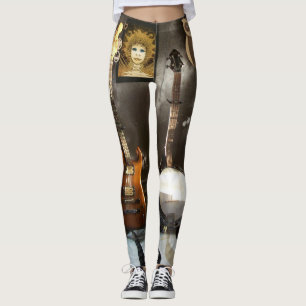 Den roliga damasker med den slågna in gitarren oc leggings