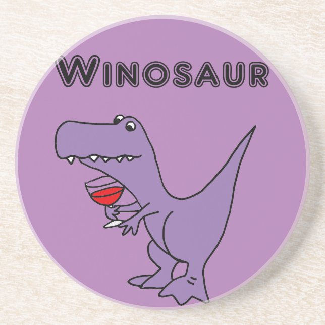 Den roliga dinosauren med vin är en Winosaur Underlägg Sandsten (Framsidan)