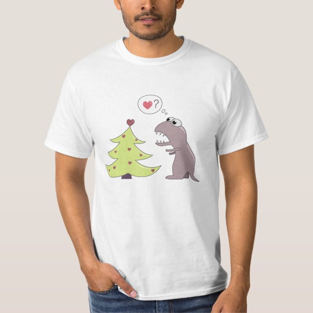 Den roliga dinosauren och julgranen värderar tee shirt (Framsida)