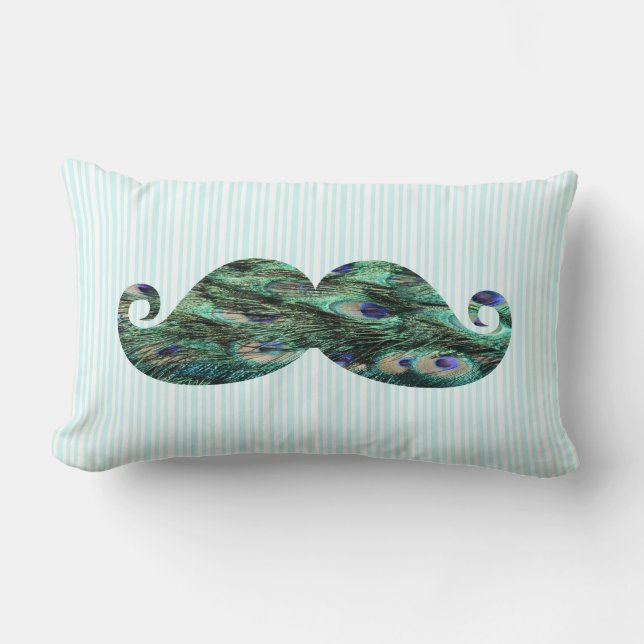 Den roliga färgrika påfågeln befjädrar mustasch lumbarkudde (Framsida)