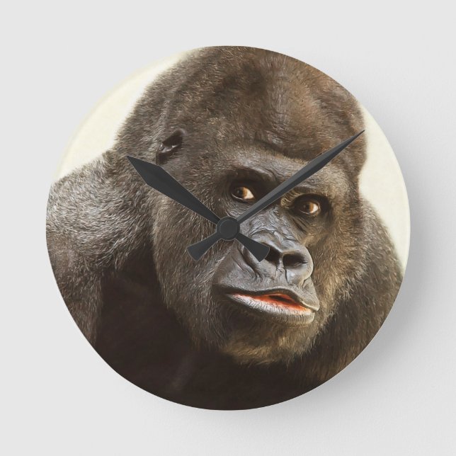 Den roliga gorillaväggen tar tid på rund klocka (Framsida)