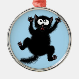 Den roliga gulliga svarten skrämmde tecknadkatten julgransprydnad metall