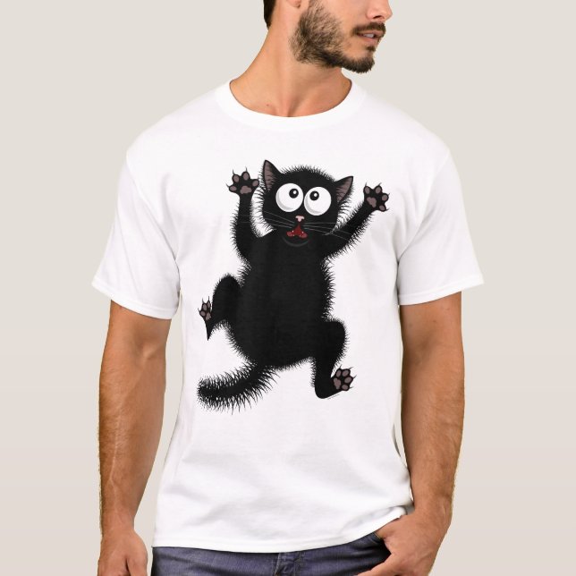 Den roliga gulliga svarten skrämmde tecknadkatten, t shirt (Framsida)