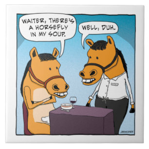 Den roliga hästen klagar om Horsefly i soppa Kakelplatta