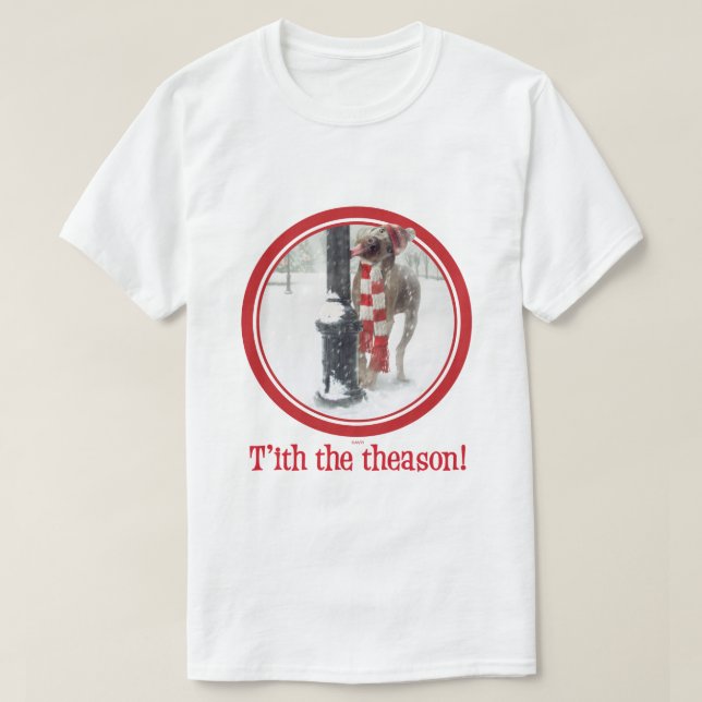 Den roliga julhunden slickar Pole Tee Shirt (Design framsida)