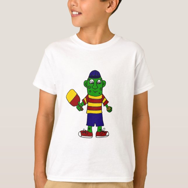 Den roliga knipan hållande Pickleball paddlar och T Shirt (Framsida)