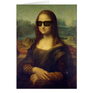 Den roliga lyckliga hipsteren Mona Lisa skuggar in Hälsningskort