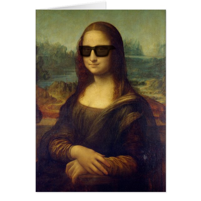 Den roliga lyckliga hipsteren Mona Lisa skuggar in Hälsningskort (Framsidan)