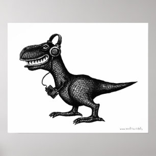 Den roliga musikdinosauren skrivar affischen för poster