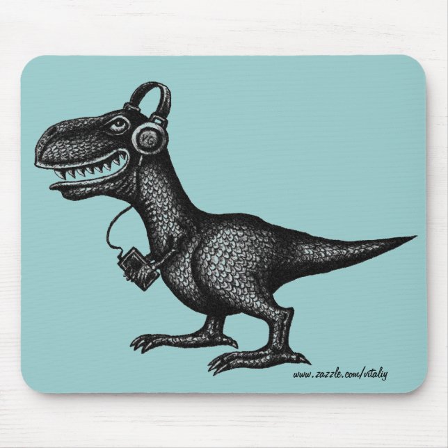 Den roliga musikdinosauren skrivar mousepad för musmatta (Framsidan)