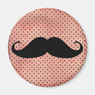 Den roliga mustaschen på gullig rosa Polka pricke Magnet