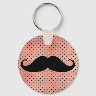 Den roliga mustaschen på gullig rosa Polka pricke Nyckelring