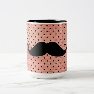 Den roliga mustaschen på gullig rosa Polka pricke Två-Tonad Mugg