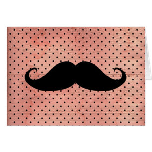 Den roliga mustaschen på gullig rosa Polka pricker Hälsningskort