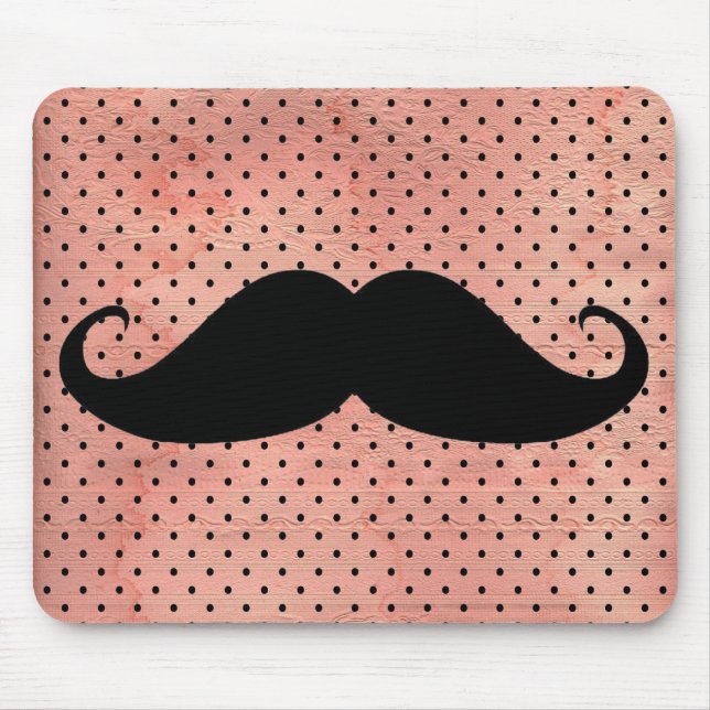 Den roliga mustaschen på gullig rosa Polka pricker Musmatta (Framsidan)