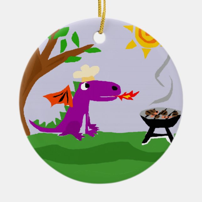 Den roliga purpurfärgade draken grillar ledar- julgransprydnad keramik (Framsidan)