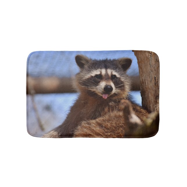 Den roliga raccoonen som klibbar det, är tungan ut badrumsmatta (Framsidan)