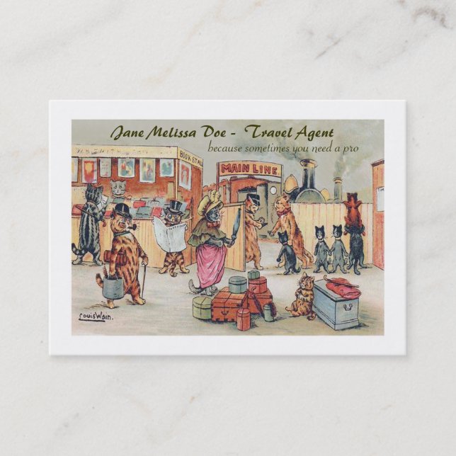 Den roliga resebyråman eller turnerar den visitkort (Framsida)