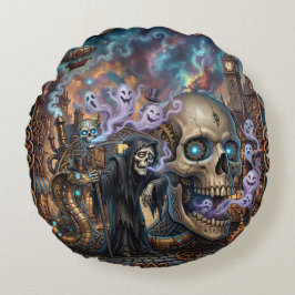 Den roliga skeletten – keltisk steampunk-fantasi. rund kudde