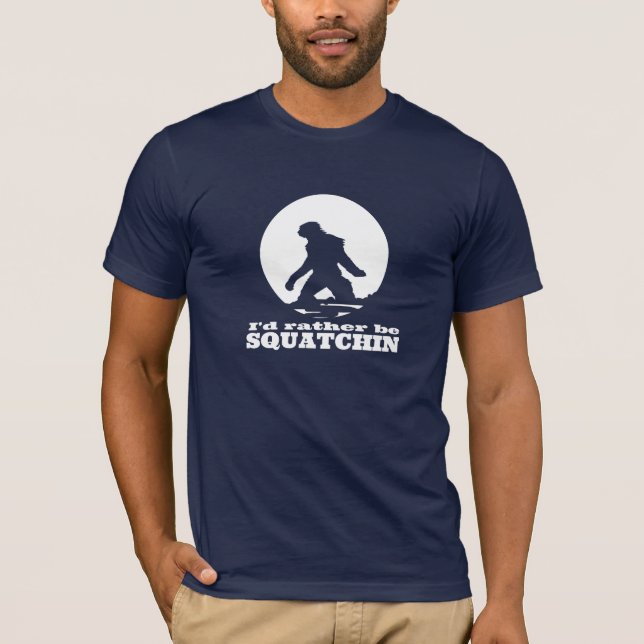 Den roliga "skulle jag är ganska Squatchin" svart Tee Shirt (Framsida)