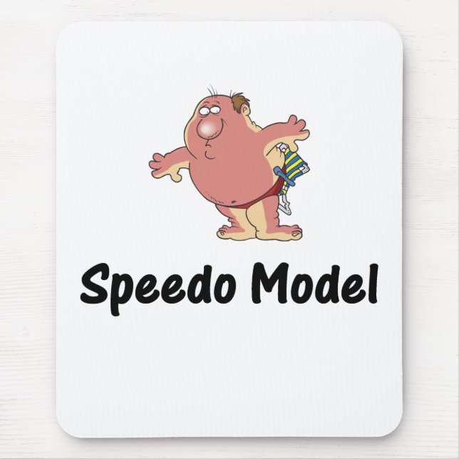 Den roliga speedoen modellerar musen vadderar musmatta (Framsidan)