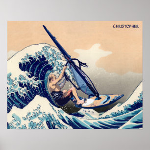 Den roliga surfingsurfaren på den Hokusai Poster