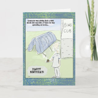 Den roliga tecknaden bowlar födelsedagkortet kort