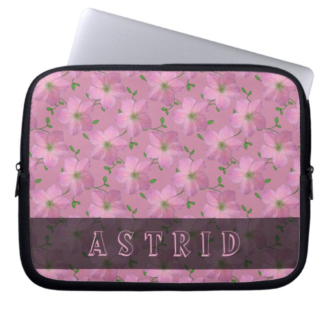 Den romantiska rosa pelargonen blommar någon text laptop sleeve (Framsidan)