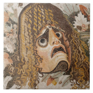 Den romerska mosaiken, med maskerar, löv och fruk kakelplatta