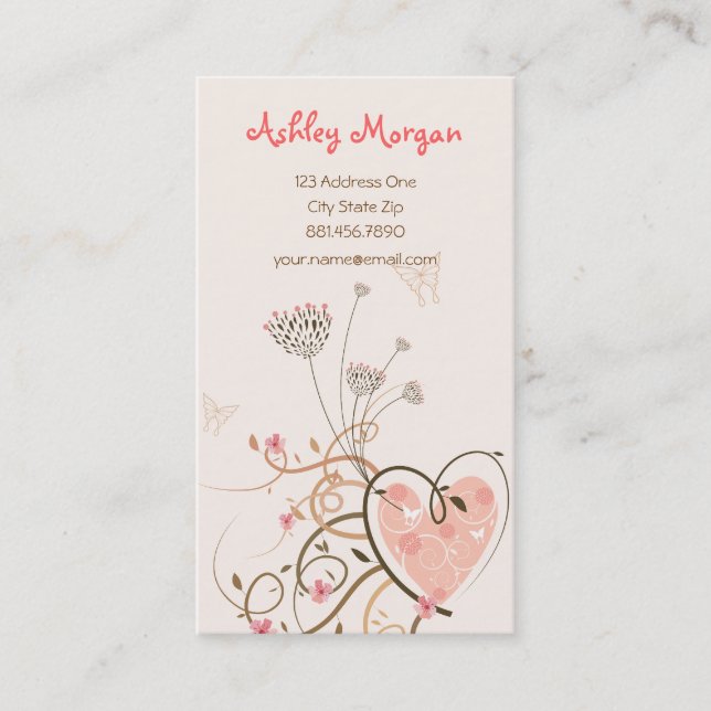 Den rosa älsklingen & fjärilen virvlar runt visitkort (Framsida)