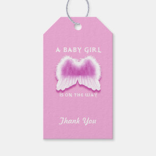 Den rosa ängeln påskyndar baby showergåvamärkr presentetikett